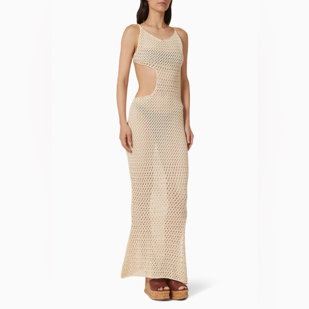 Savannah Morrow Neutral Tiva Open Back Maxi Dress in Pima Cotton Size XS blogger